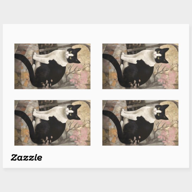 Tuxedo Cat on a Rock Sitting in a Garden Sticker (Sheet)