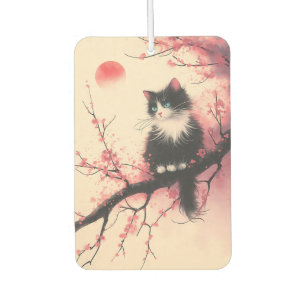 Tuxedo Cat on Cherry Blossom Japanese Aesthetic Air Freshener