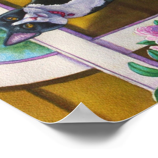 Tuxedo Cat on Ladder Poster (Corner)