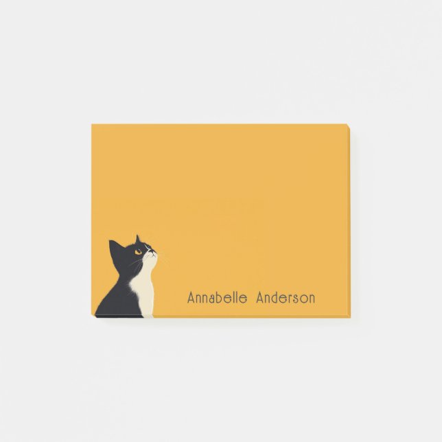 Tuxedo Cat on Yellow Personalize Post-it Notes (Front)