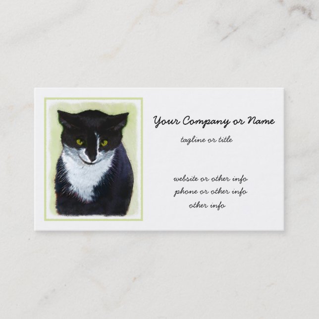 Tuxedo Cat Painting - Cute Original Cat Art Business Card (Front)