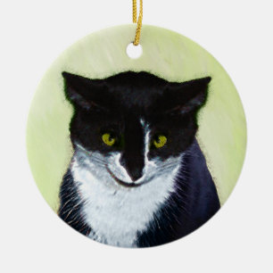 Tuxedo Cat Painting - Cute Original Cat Art Ceramic Ornament