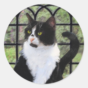Tuxedo Cat Painting - Cute Original Cat Art Classic Round Sticker