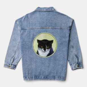 Tuxedo Cat Painting - Cute Original Cat Art Denim Jacket
