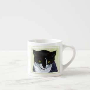 Tuxedo Cat Painting - Cute Original Cat Art Espresso Cup