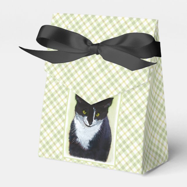 Tuxedo Cat Painting - Cute Original Cat Art Favor Box (Front Side)