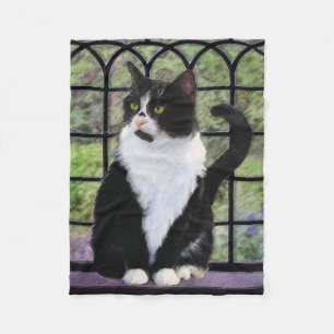 Tuxedo Cat Painting - Cute Original Cat Art Fleece Blanket