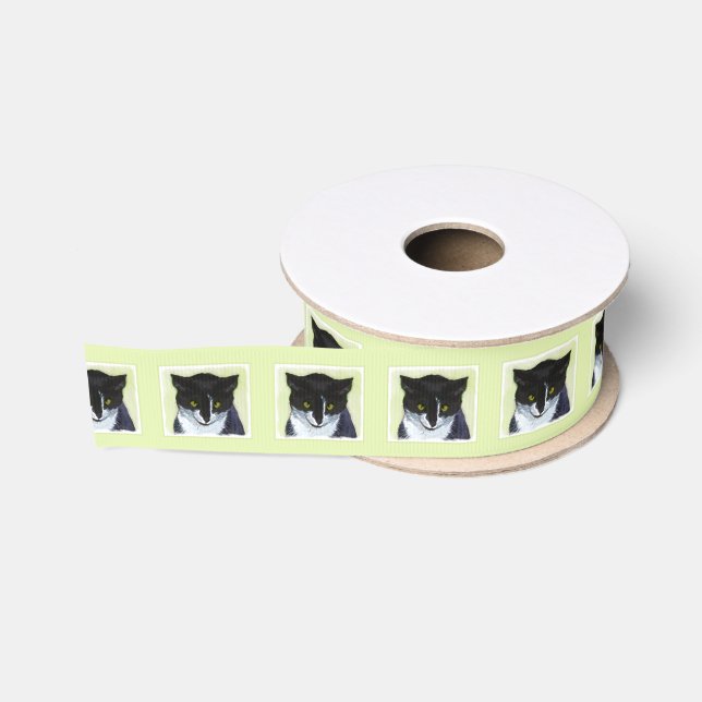 Tuxedo Cat Painting - Cute Original Cat Art Grosgrain Ribbon (Spool)