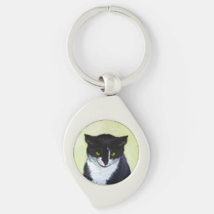 Tuxedo Cat Painting - Cute Original Cat Art Keychain