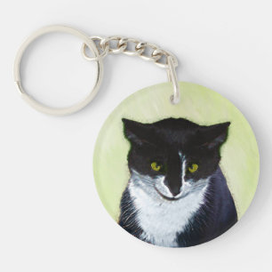 Tuxedo Cat Painting - Cute Original Cat Art Keychain