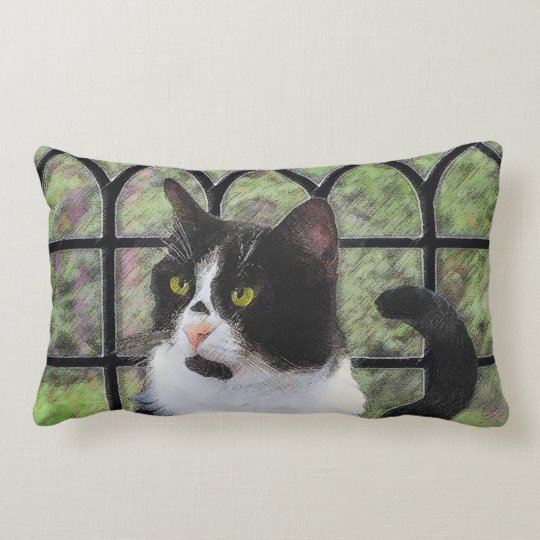 Tuxedo Cat Painting - Cute Original Cat Art Lumbar Pillow