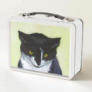Tuxedo Cat Painting - Cute Original Cat Art Metal Lunch Box