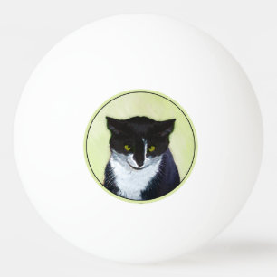 Tuxedo Cat Painting - Cute Original Cat Art Ping Pong Ball