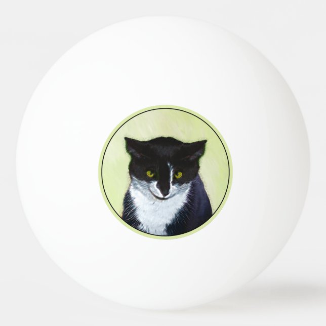Tuxedo Cat Painting - Cute Original Cat Art Ping Pong Ball (Front)