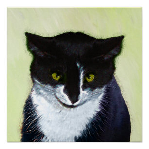 Tuxedo Cat Painting - Cute Original Cat Art Poster
