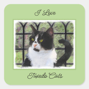 Tuxedo Cat Painting - Cute Original Cat Art Square Sticker