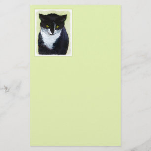 Tuxedo Cat Painting - Cute Original Cat Art Stationery