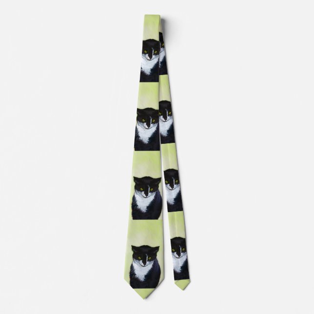 Tuxedo Cat Painting - Cute Original Cat Art Tie (Front)