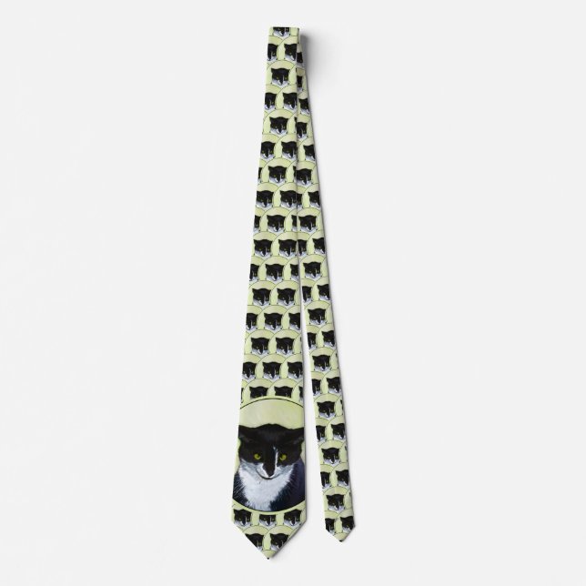 Tuxedo Cat Painting - Cute Original Cat Art Tie (Front)