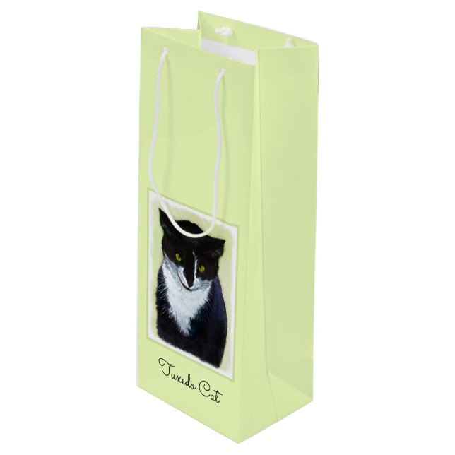 Tuxedo Cat Painting - Cute Original Cat Art Wine Gift Bag (Front Angled)