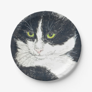 Tuxedo cat paper plate