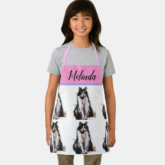 Tuxedo Cat Pastel Cats Kids Pink Girls Apron