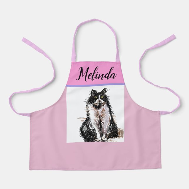 Tuxedo Cat Pastel Cats Kids Pink Girls Apron (Front)