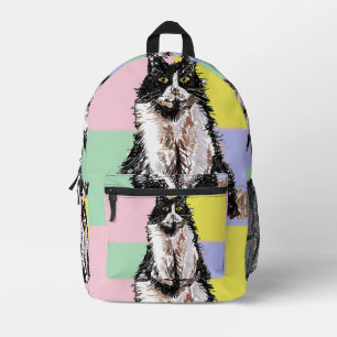 Tuxedo Cat Pastel Colors Pink Girls Kids Printed Backpack