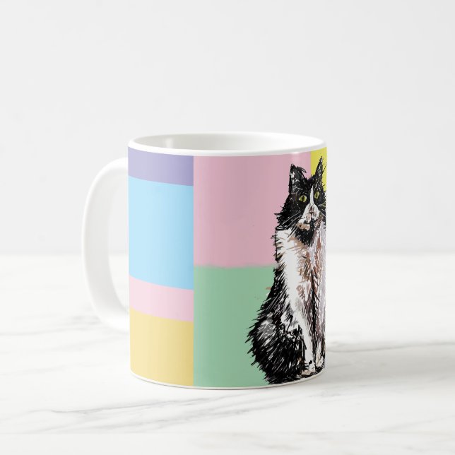 Tuxedo Cat Pastel Colors Pink Girls Name Coffee Mug (Front Left)