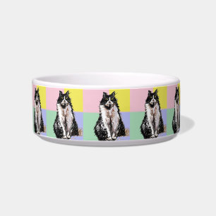 Tuxedo Cat Pastel Colors Pink Pet Name Bowl