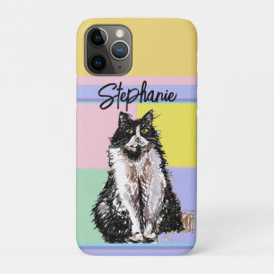 Tuxedo Cat Pastel Colours Pink Girls Name iPhone 11 Pro Case