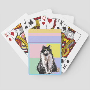 Tuxedo Cat Pastel Colours Pink Girls Name Playing Cards