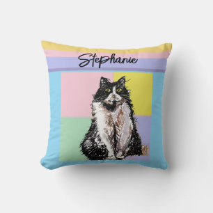 Tuxedo Cat Pastel Colours Pink Girls Name Throw Pillow