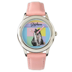 Tuxedo Cat Pastel Colours Pink Girls Name Watch