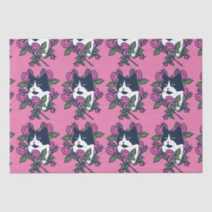 Tuxedo Cat Peony Floral Art Tuxie Cats Tissue Paper