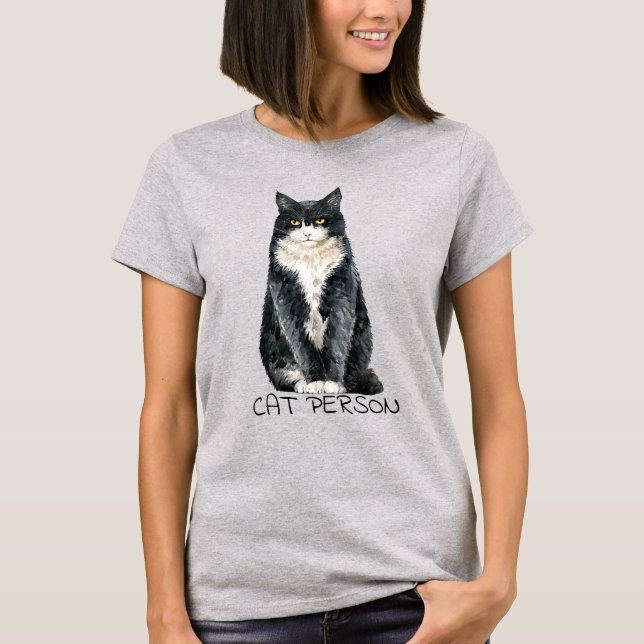 Tuxedo Cat Person Art  T-Shirt (Front)