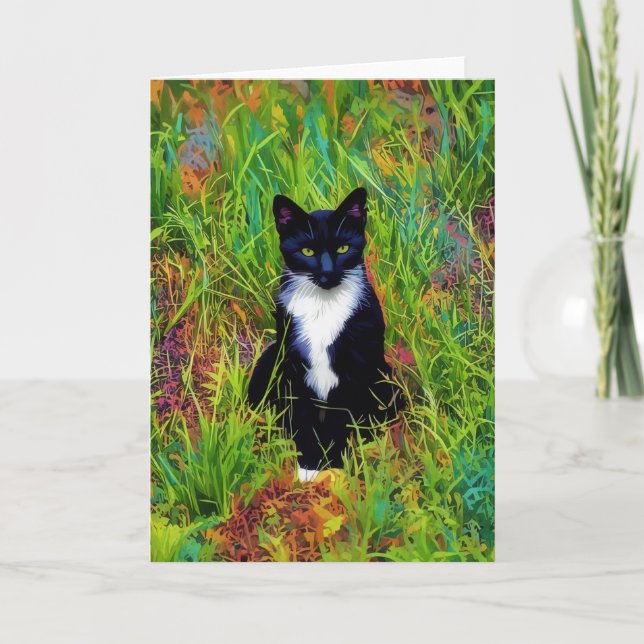 Tuxedo Cat Pop Art Note Card (Front)