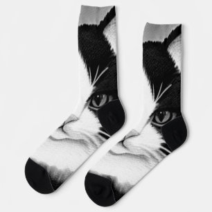 Tuxedo Cat Portrait Painting Poster Socks