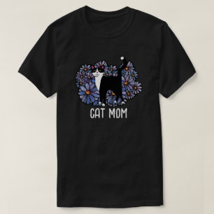 Tuxedo Cat Purple Daisies Art                      T-Shirt