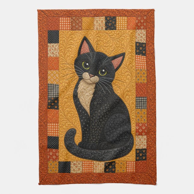Tuxedo Cat Quilt  Kitchen Towel (Vertical)