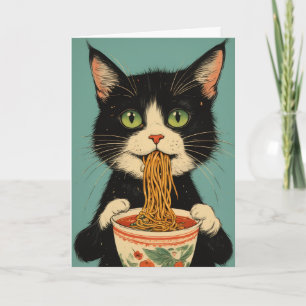 TUXEDO CAT RAMEN NOODLES SBIRTHDAY GREETING CARD