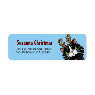 Tuxedo Cat Reindeer Christmas Return Adresse Label