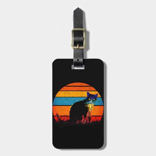 Tuxedo Cat Retro Style Vintage Sunset Luggage Tag (Front Vertical)