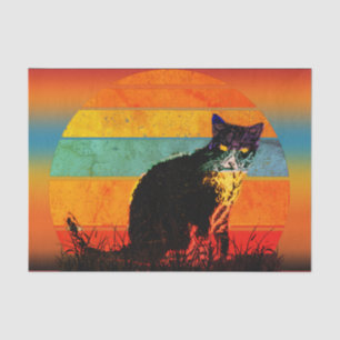 Tuxedo Cat Retro Style Vintage Sunset Tissue Paper