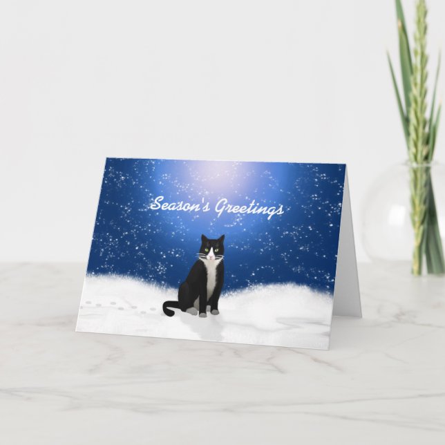 Tuxedo Cat Seasons Greetings Card (Front)