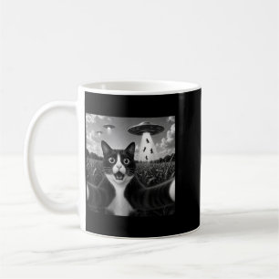 Tuxedo Cat Selfie With Ufo Alien Funny Coffee Mug