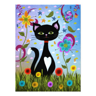 Tuxedo Cat Sitting In A Garden Photo Print