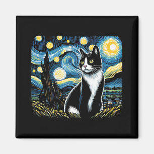 Tuxedo Cat Starry Night Painting Tuxedo Cat Owner  Magnet
