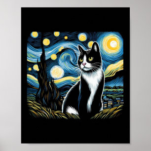 Tuxedo Cat Starry Night Painting Tuxedo Cat Owner Poster