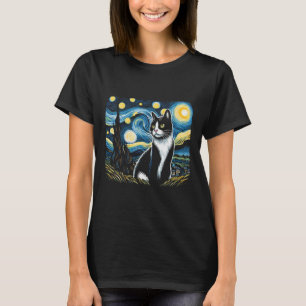 Tuxedo Cat Starry Night Painting Tuxedo Cat Owner  T-Shirt